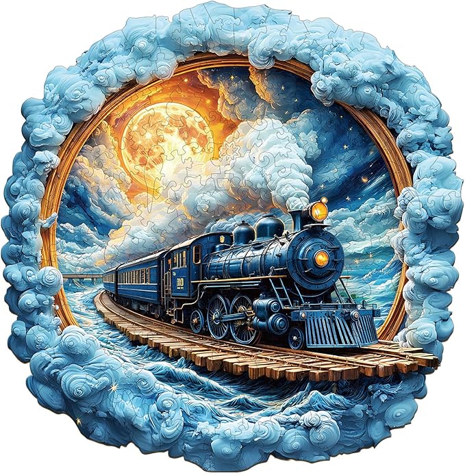 Wooden Puzzles for Adults, Moonlight Train Wooden Jigsaw Puzzle for Adults, 185 Piece Unique Animal Shape Wood Puzzles Adult, Home Decor Birthday Party Gifts, Friends & Family Game (M-11.4 * 11.2in)