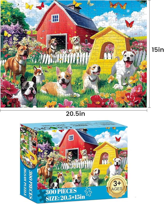 300 Piece Puzzles for Adults, Jigsaw Puzzles 300 Pieces for Adults Kids Dog Puzzle Animal Pet Lover Jigsaw Puzzle Recycled Cardboard Challenging Puzzles Game Family Activity Gift Toy 20.5x15inch