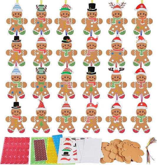 Fennoral 24 Pack Gingerbread Man Craft for Kids Make You Own Gingerbread Man Foam Stickers Ornament DIY Arts and Crafts for Kids Girls Boys Chirstmas Party Supplies Christmas Tree Decoration