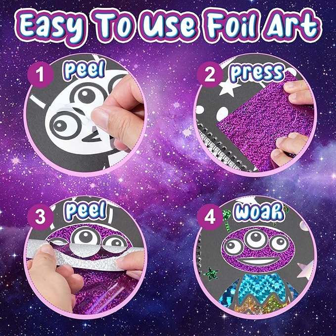 Art & Craft Activity,Foil Craft Outer Space DIY Art Fun Kits,No Mess Creative Foil Art Kits Set Drawing Game for Kids,Birthday Gifts Craft Supplies Travel Toys for Girls Boys Ages 4 5 6 7 8 9 Year Old