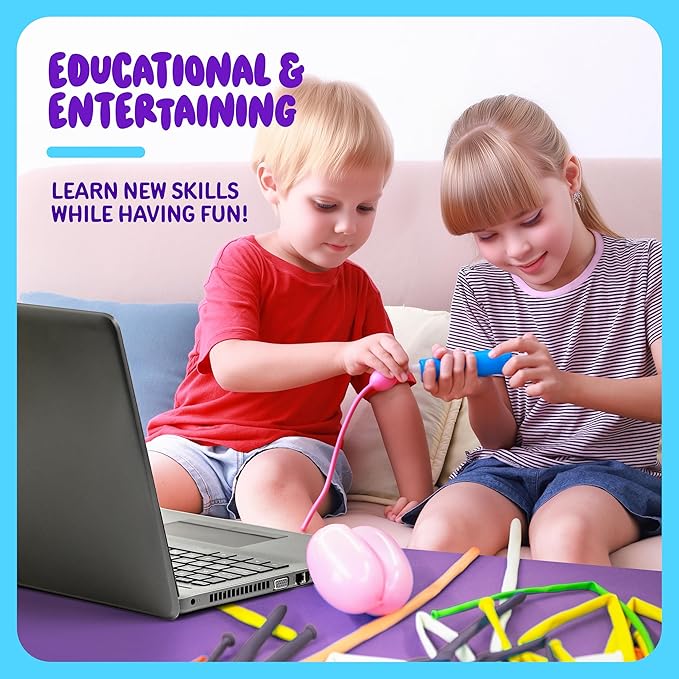 Dan&Darci Balloon Animal Twisting Kit with Pump for Kids - Boy & Girl Gift - Birthday Gifts for Girls and Boys - Arts and Crafts for Kid Ages 8-12 - 6 7 8 9 10 11 12 Year Old - Animals Balloons