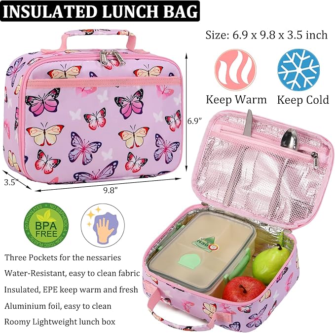 JIANYA Backpack for School Girls Kids Backpack with Lunch Bag Lightweight Bookbag School Bag for Elementary Girl