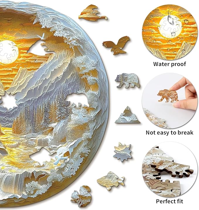 KAAYEE Wooden Puzzles for Adults, 3D Visual Effect Sunrise in The East Wooden Jigsaw Puzzle Unique Shape Wood Puzzle Adult, Birthday Gifts for Puzzle Lovers Family Games (M-11.2 * 11.2 in-177pcs)