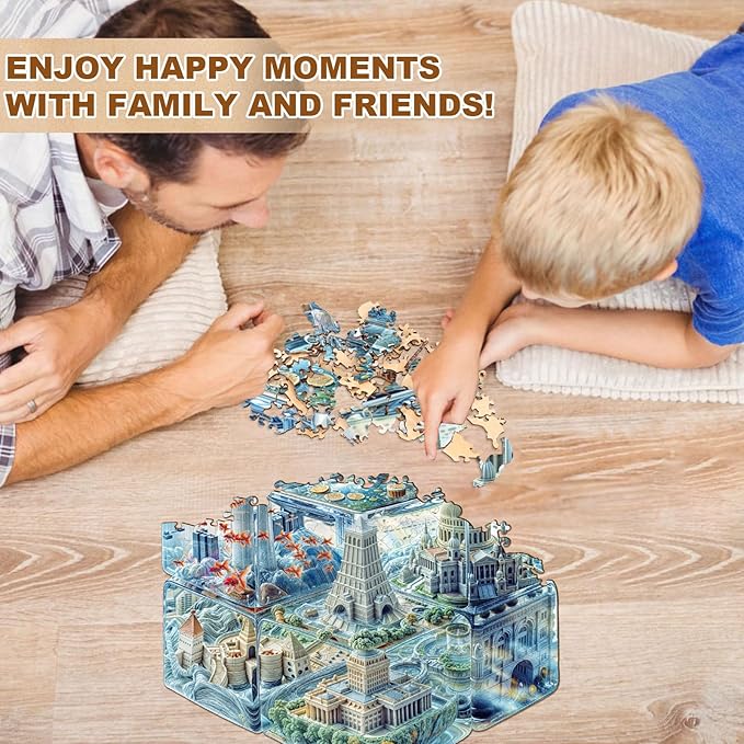 WOODBESTS Wooden Puzzles for Adults, Cube City Wood Puzzles Adult(240 Pieces, L, 13.4 * 12.4in), Unique Shape Wooden Animal Jigsaw Puzzles, Birthday Gifts for Adults Family Game