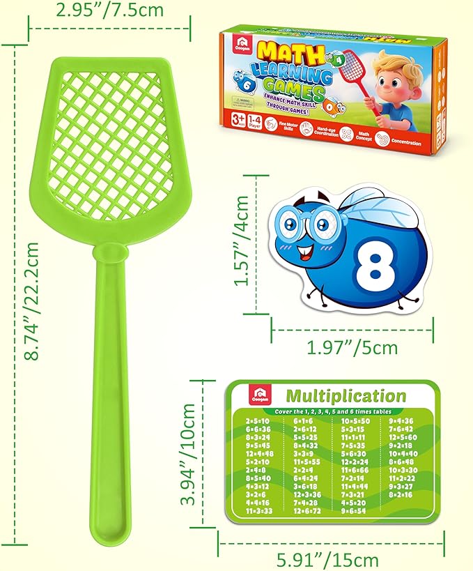 Coogam Math Counting Game, Math Manipulative Learning Swat The Fly Cards, Practice with Addition, Subtraction, Multiplication & Division, 1st 2nd & 3rd Grade Educational Toy for Homeschool