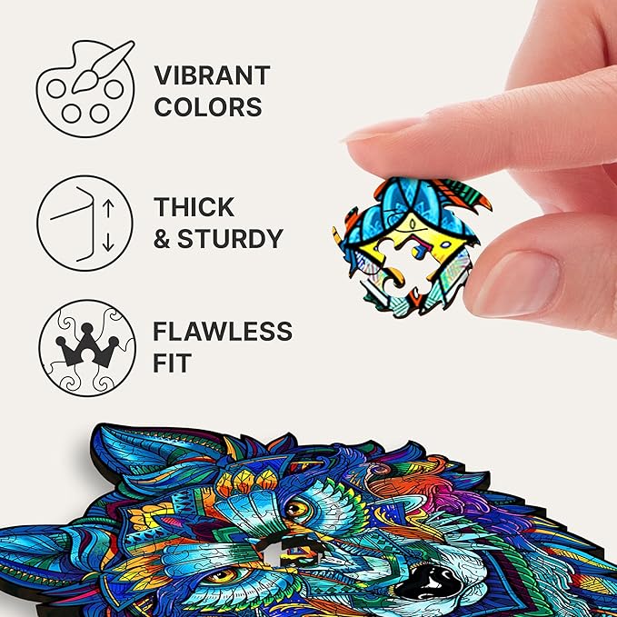 UNIDRAGON Wooden Puzzles for Adults Unique Jigsaw Puzzles - Small Majestic Wolf Small 6.7" х9.5 99 PCS Deko with Cut 0.03 mm Wood Accuracy Animal