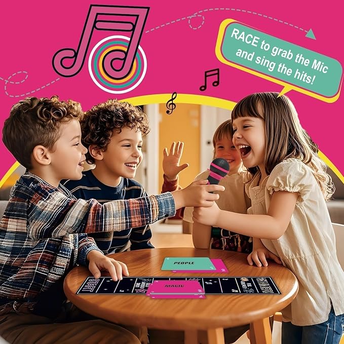The Mic Games, Mic Karaoke Party Game, Family Karaoke Board Game, Games for Bad Singers with 250 Song Lyrics (125 Cards) for Hilarious Game Nights & Birthday Party
