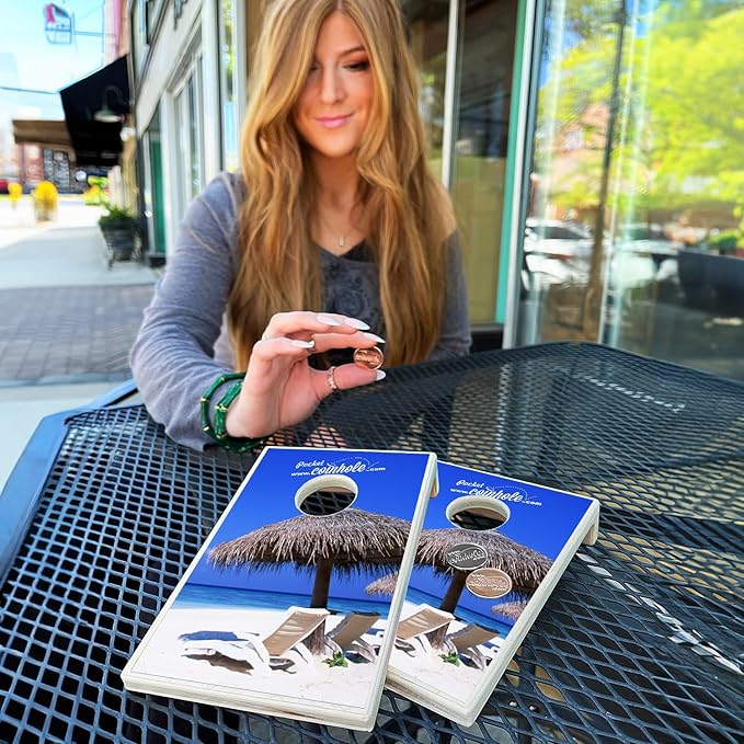 Coinhole Desktop Coin Bouncing Party Game Set | Tabletop Cornhole Board Game | Small Cornhole Travel Game Includes Coins