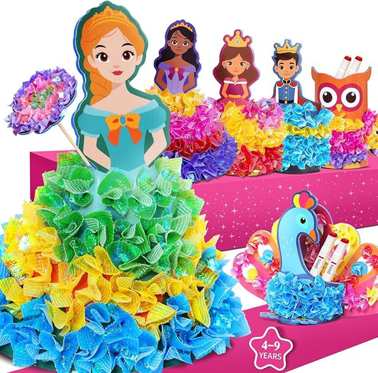 HENUIE Princess Poke Art Kit, Mess-Free 3D DIY Craft, 7 Royal Stand-Alone Figures for Display & Pretend Play, Educational Activity & Gift for Girls & Boys, Ages 4-9