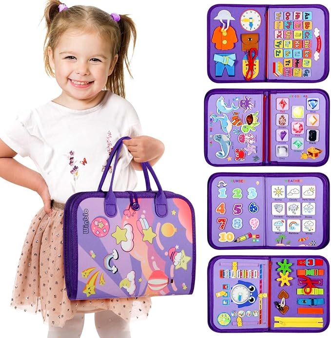 Toddler Busy Board - Montessori Toys for Toddler Girl Birthday Gift - Busy Book for Toddlers 3-5, Montessori Educational Learning Sensory Travel Activities Toys for Kids Ages 3-5