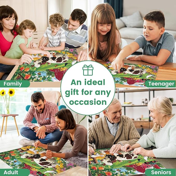 300 Pieces Puzzle for Adults, Countryside Farm Puzzle for Adults Children, Cow Family and Apple Tree Jigsaw Puzzle 300 Pieces, Fun and Challenging Family Game Great Gift Idea, 20.5 * 15 in