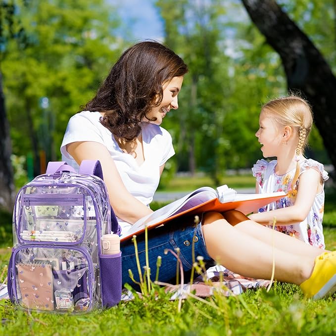 Transparent Bag - Purple Clear Backpack for School and Stadium Events, Suitable for Girls and Boys