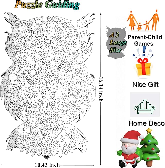 Wooden Jigsaw Puzzle for Adults,Owl Animals Shaped Magic Puzzle Pieces Best Gift for Adults,Can be Used as a Cool Mouse Pad,212pcs,(16.14 * 10.43 inches)