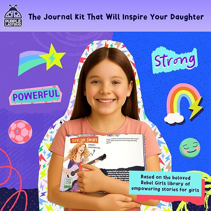 PURPLE LADYBUG Rebel Girls DIY Journal Kit - 50+ Crafting Accessories, Journaling Kit for Girls Ages 8-12, Ideal Birthday Gift for 8-12 Teens and Tweens, Empowering Creativity & Self-Expression