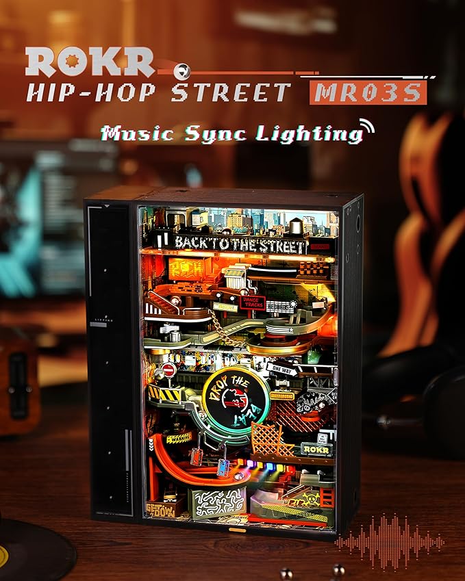 ROKR 3D Puzzle for Adults, Electric Marble Run Model Kits, Parallel World Hip-hop Street, Desk Decoration, Building Sets for Boys Girls Birthday Gifts