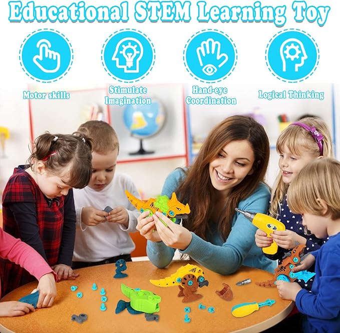 Dinosaur Toys, Take Apart Dinosaur Toys for Kids, Educational Construction Building Sets with Electric Drill Storage Box - Birthday Gifts for Toddlers Boys Girls Age 3 4 5 6 7 8 Year Old