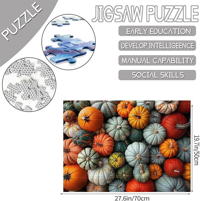 Tucocoo Assortment of Pumpkins Jigsaw Puzzle 1000 Pieces Puzzles for Adults, Squashes and Gourds Art Puzzles for Challenging Family Activity Games Colourful DIY Puzzle for Home Decor Gifts