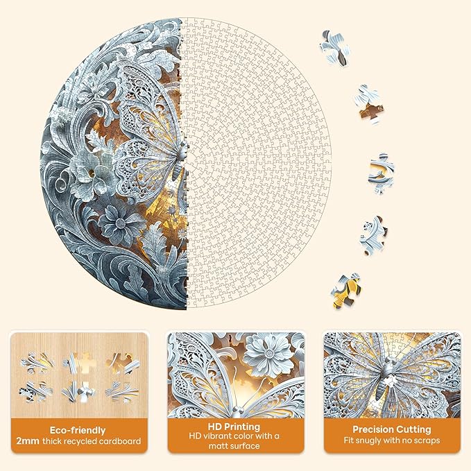 Masseruon 1000 Piece Puzzle for Adults, 26.6 * 26.6in Butterfly Puzzle for Adults, 1000 Pieces Flat Puzzles with 3D Visual Effect When Completed, Puzzles Gift for Women Men