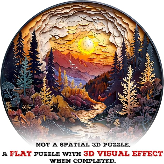 Wooden Puzzles for Adults, 3D Visual Effect Sunset Forest Wooden Jigsaw Puzzle Kids,Unique Shape Wood Puzzle Adult,Puzzle for Adults,Birthday Gifts Family Games (L-13.4 * 13.4in-300pcs)