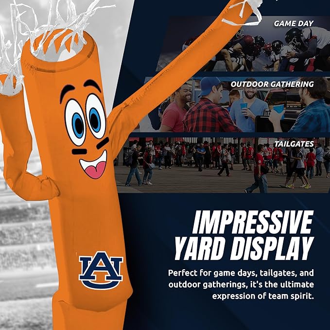 NCAA Auburn Tigers Football Wacky Waving Inflatable Tube Guy with LED Lights & Built-in Blower - 6" x 36" x 96" Inflatable Tube Man Crazy Sports Fan Outdoor Party Decoration