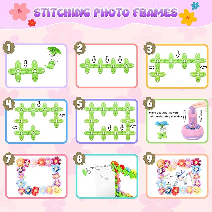 GirlsHome 300+PCS Fabric Flower Bouquets Toys, DIY Flower Crafts Kits for Kids, Arts and Crafts for Kids Ages 6-8 Girls, Build Flower Bouquet, STEM Educational Toy Preschool Gifts (Purple Pink)