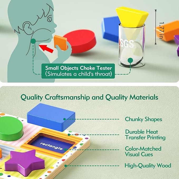 Dailyfunn Wooden Geometric Shape Puzzle (10 pcs) Toddler Puzzles for Ages 1-3 Years Old 12-18-24 Months