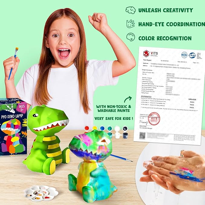 Goodyking Paint Your Own Dinosaur Lamp Kit, DIY Night Light, Arts & Crafts for Teens Girls Boys, Painting Kit for Kids, Room Decorations, Christmas Crafts Birthday Gifts for Kids Ages 3 4 5 6 7 8 9