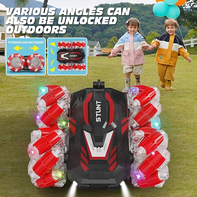 Gesture Sensing RC Stunt Car, Light and Music Remote Control Car, Double-Sided 360-degree Rotation Stunt Off-Road Vehicle, Birthday Gift for Boys and Girls Aged 3-16., Red, 8867E