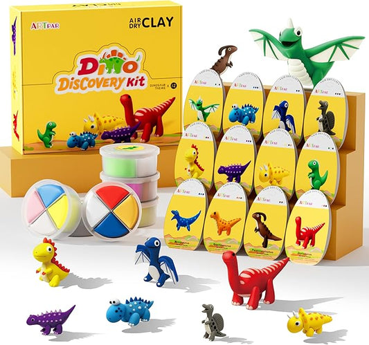 Air Dry Clay Kits,Dinosaur Modeling Magic Clay for Kids,12 Box Dinos DIY Art Crafts Kit,Safe & Non-Stick with Sculpting Tools & Tutorials, Family Party Favors for Boys & Girls Age 3-12 Year