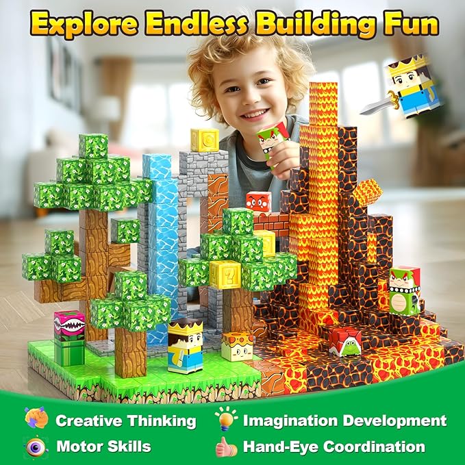 100PCS Magnetic Blocks Magnetic Building Blocks Sensory Toys for Kids Ages 3-5 6-8 8-12 Kids Game Toys for 3+ Year Old Boys & Girls, 3 4 5 6 7 8 9 10 Year Old Boy Birthday