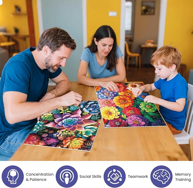 300 Piece Puzzle for Adults,Flowers & Succulents Jigsaw Puzzle for Adults Teens,Large Piece Puzzle for Kids Ages 8-10 10-12,Glossy & Sturdy Pieces,Challenging Family Game Great Gift,20.5x15 in