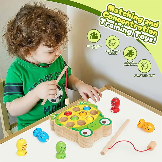 Wooden Fishing Games for Kids 3-5,Montessori Magnetic Toys Early Fine Motor Skills Learning Color Sorting & Hand-Eye Coordination Magnet Game Easter Basket Stuffers for Toddlers Boys Grils