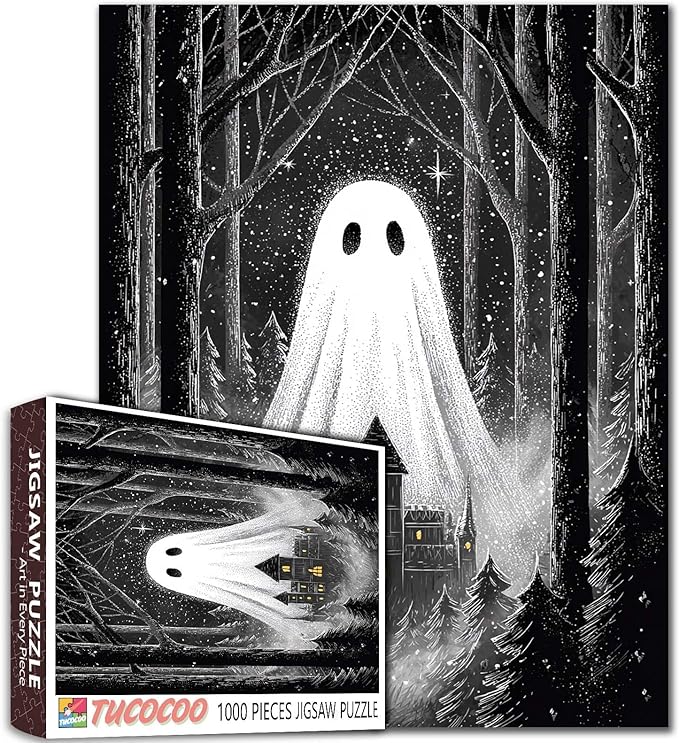 Challenging 1000 Piece Puzzle for Adults Haunted House Ghost Jigsaw in Forest Spooky Night Scene Puzzles Halloween Aesthetic Relaxing Puzzle Family Games Stress Relief Activities Home Decor Fun Gift