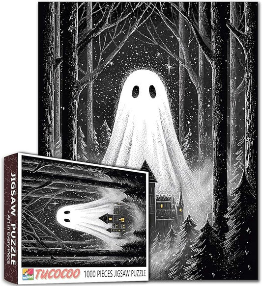 Challenging 1000 Piece Puzzle for Adults Haunted House Ghost Jigsaw in Forest Spooky Night Scene Puzzles Halloween Aesthetic Relaxing Puzzle Family Games Stress Relief Activities Home Decor Fun Gift