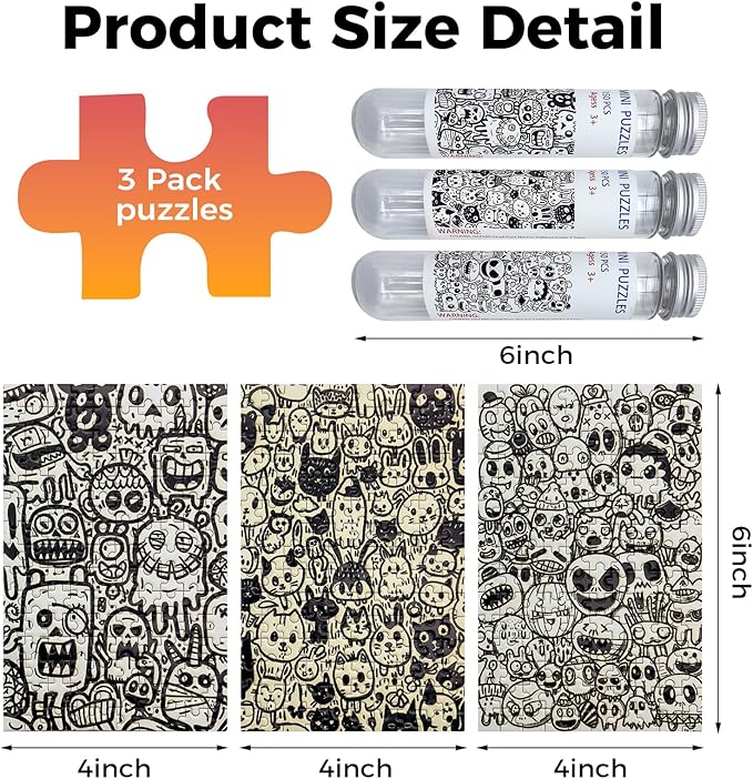 150 Pieces Mini Jigsaw Puzzles for Adults & Kids,6 x 4 Inches, Travel Small Puzzles,Micro Puzzles,Challenging Difficult Puzzle,3 Pack Black and White Graffiti