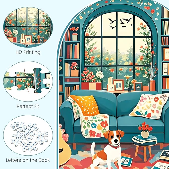 300 Piece Puzzle for Adults, Cozy Afternoon Jigsaw Puzzles, Vintage Living Room with Dog and Books 300 Piece Puzzle, Relaxing Family Activity for Kids and Adults, 20.5×15 in
