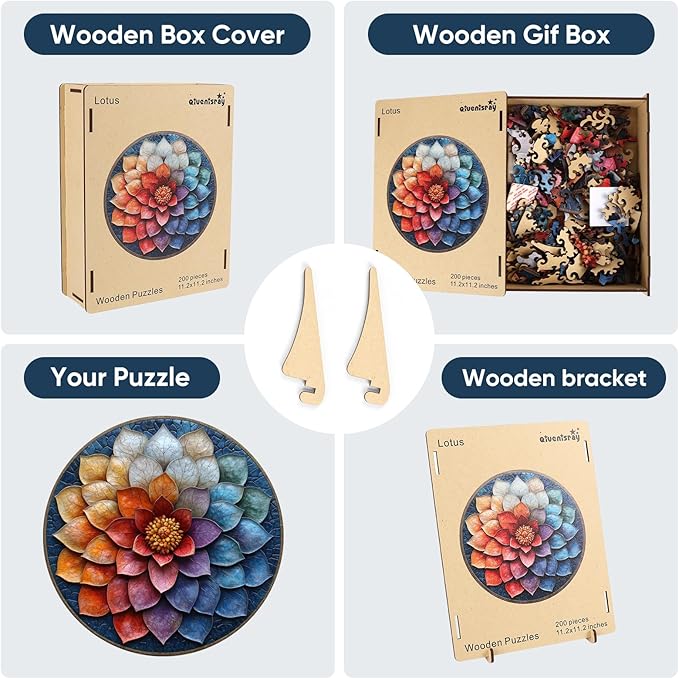 Puzzles for Adults, Mandala Flower Wooden Puzzles 200pcs,11.2x11.2in, Medium, Unique Shaped Lotus Yoga Gifts Jigsaw Puzzles, Irregular Wood Puzzles Creative Gift for Adults and Kids Family Game