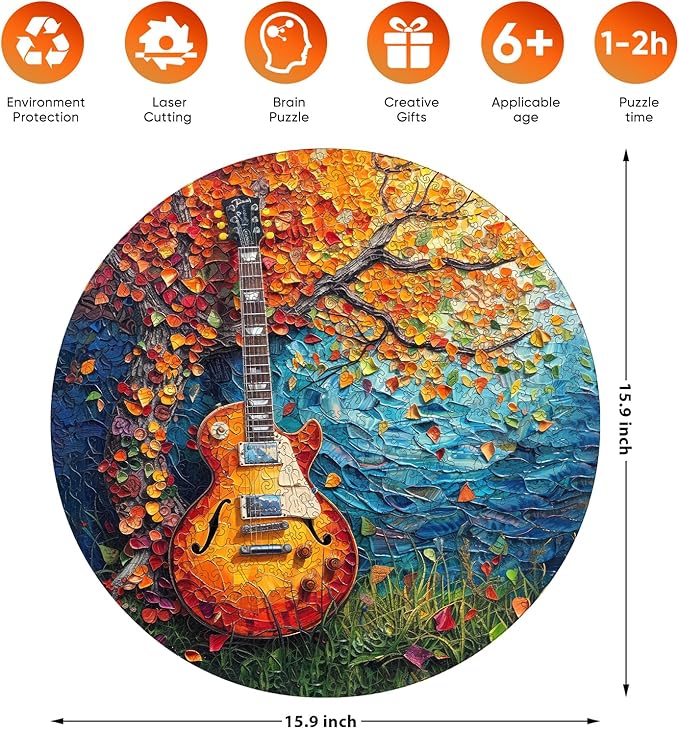 Wooden Puzzles for Adults 500 Pieces, Autumn Jigsaw Puzzle, Guitar Wooden Jigsaw Puzzles, Thanksgiving Garden Puzzle, Beautiful Wooden Puzzle with Box Birthday Gifts for Adults and Kids(15.9 * 15.9in)