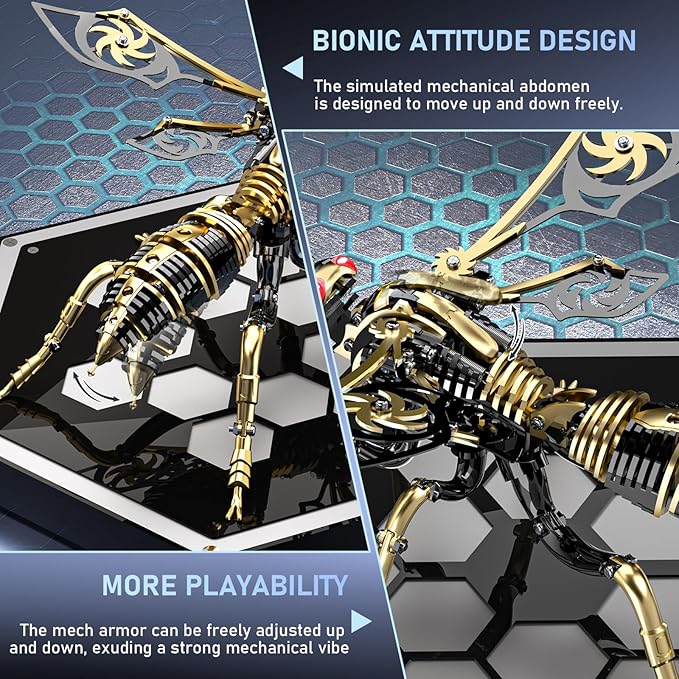 3D Puzzles for Adults, Bumblebee Metal Assembly Jigsaw Game with Steel Mechanical Engineering, Advanced DIY Crafts for Relief & Collection(Black-Gold)