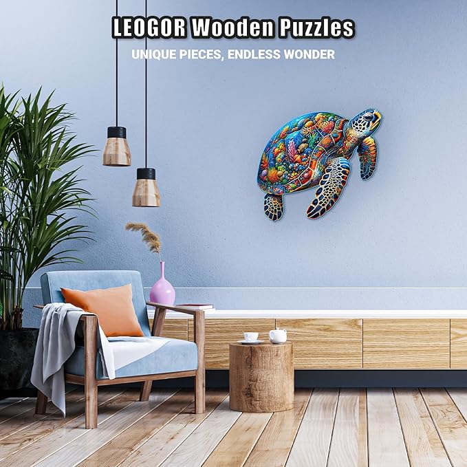 LEOGOR Wooden Jigsaw Puzzles for Adults 500 Pieces (25.2 x 16.4 in), Sea Turtle Puzzle, Extra-Thick 5mm Wood, Colorful Marine Life Design, Unique Gift and Interesting Challenge for Adults and Teens