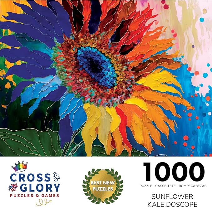 Cross & Glory - Sunflower Kaleidoscope - 1000 Piece Jigsaw Puzzle for Adults | Colorful Flower Artwork | Challenging and Fun Activity | Great Gift for Garden Lovers