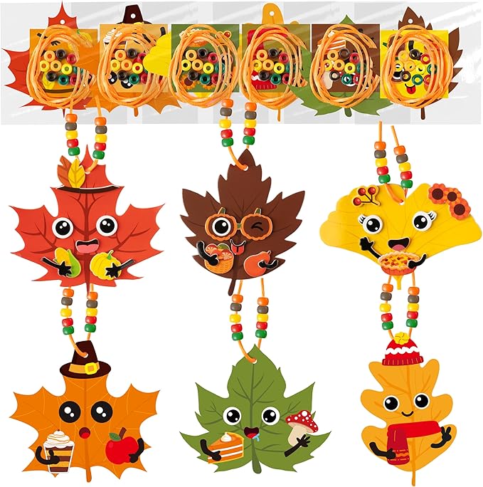 WATINC Necklace Crafts Kits - 313Pcs EVA Foam Make Your Own Cute Handmade Necklaces Artwork Project for Kids Adult, 24 Set DIY Activity Game Party Favors Gift for Home Classroom Decor(Fall Leaves)