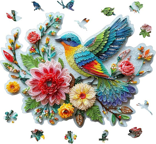 Wooden Puzzles for Adults, Embroidery Bird Jigsaw Puzzles, 195 Pieces Adults Puzzles, Best Gifts for Puzzle Lover, Family Brain Game, 9.8x13 inch