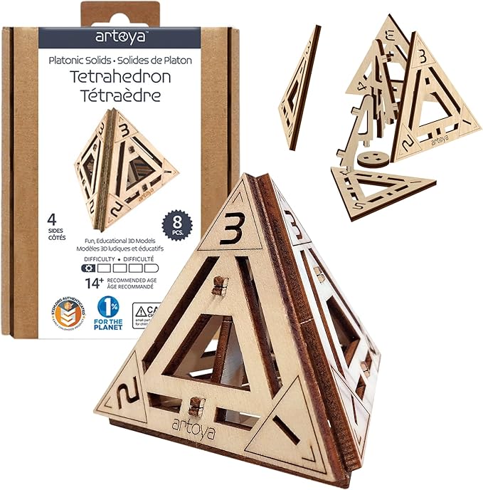 3D Wooden Puzzles for Teens & Adults – Smart Brain Teaser Puzzles, Wood Models, Creative & Educational Fun, Sustainable Materials, Ages 14 and Up Tetrahedron D4.