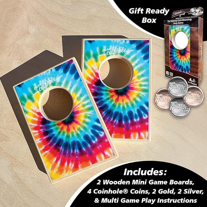 Coinhole Desktop Coin Bouncing Party Game Set | Tabletop Cornhole Board Game | Small Cornhole Travel Game Includes Coins