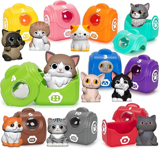 Learning Toys for Toddlers 1 2 3 Year Old Toddlers, 20Pcs Kitten Finger Puppets for Kids, Montessori Counting, Matching & Sorting Toy, Christmas Birthday Gifts for Baby Boys Girls Age 12-18 Months