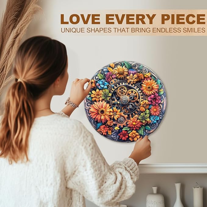 Wooden Puzzles for Adults - Machinery and Flowers Wood Puzzles Adult - Unique Animal Shape Wooden Jigsaw Puzzles for Adults - Birthday Gifts for Puzzle Lovers, Family (11.4 * 11.3in)
