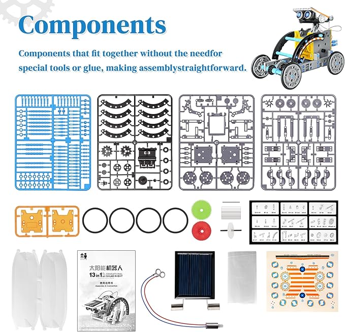 Nilez 13-in-1 Solar Robot Kit for Age 8-12 STEM Building Toys, Robotics Kit for Kids, DIY Education Science Learning Toy Birthday Gift Projetcs for Christmas 8 9 10 13 16 Years Old Boys Girls Teens