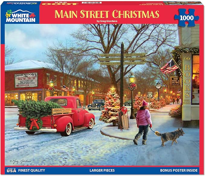 White Mountain 1000 Piece Jigsaw Puzzle Winter Christmas Holiday Puzzles for Adults and Kids 24"x30" Large Pieces - Main Street Christmas
