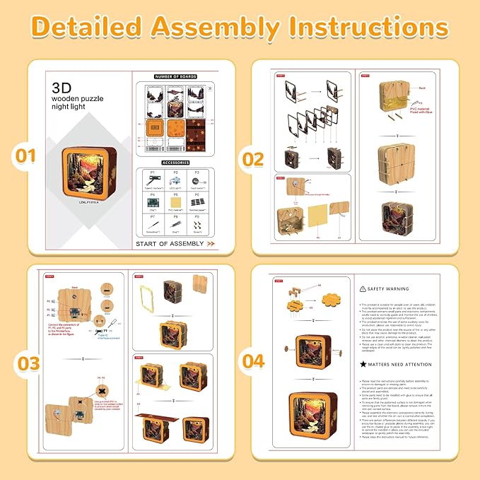 3D Wooden Puzzle Night Light, Sunset Maple Forest DIY Puzzles for Adults, Eye Care Night Light with Touchable Switch, Personalized Gifts for Family Friend DIY Puzzle Lover